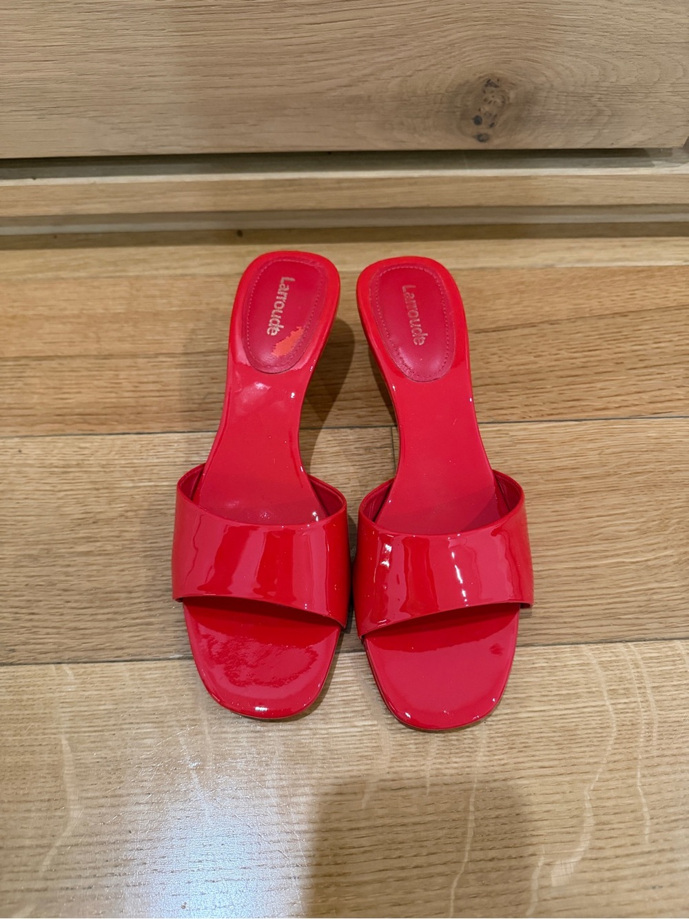 Larroude Red Patent Slide Mules